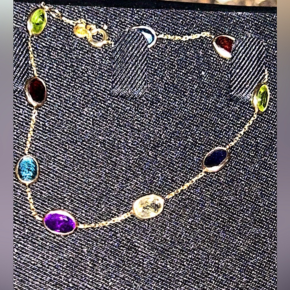 14K Gold Chain Bracelet with Colorful Multi Gemstones - Picture 5 of 12